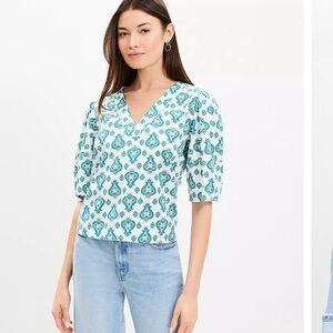 LOFT Blue and White Patterned Top